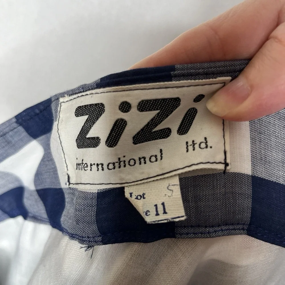 ZiZi International Vtg Women's Skirt 4 (measured) Blue White Check Embellished‎